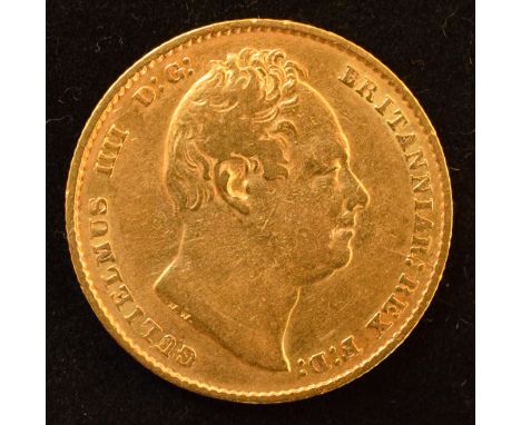 King William IV, Sovereign, 1837, Second bust r. R. crowned shield, edge milled, gold, weight 7.9g, F+.
