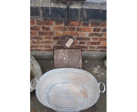 Ironcrete garden roller and galvanized bath Condition reports are not available for our Interiors Sale.