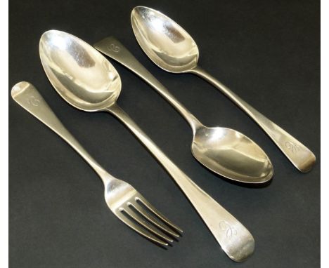 A collection of Victorian cutlery by Benhamin Stephens, including two dessert spooms, a dessert spoon and a fork, three piece