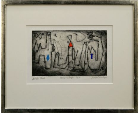 Julian Trevelyan RA, British 1910-1988- "Hungry People"; hand coloured etching, signed, titled, inscribed 'artist proof' and 