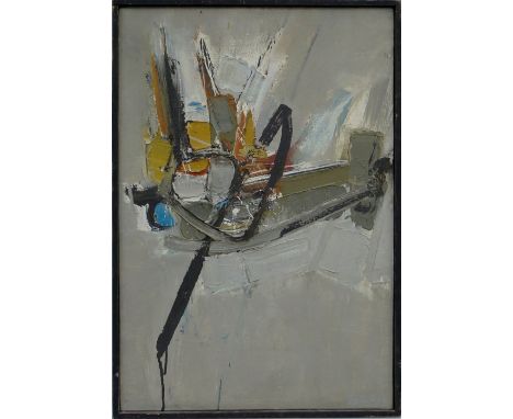 Roger Terry Barr, American b.1921- "Painting M"; oil and mixed media on canvas, signed and dated October 1958, with unfinishe