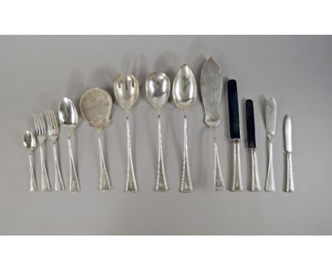 A suite of German 800 standard silver cutlery, M. T. Wetzlar, comprising nine table forks, nine fish forks, eight dessert for