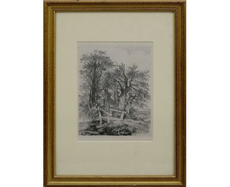 John Crome, British 1768-1821- "Footbridge at Cringleford"; etching, c.1810, from the first published edition of 60 impressio