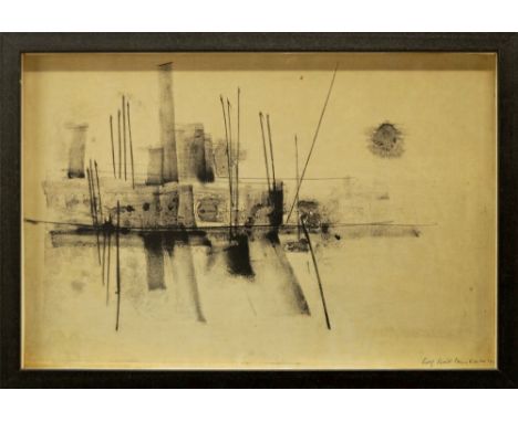 Denis Bowen, South African/British 1921-2006- "Abstracted Landscape"; monotype and lithograph, signed, dated 1957 and inscrib