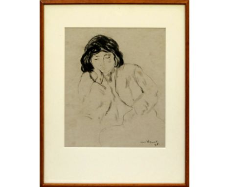 Jacob Kramer, Ukrainian/British 1892-1962- Portrait of the artist's mother; black chalk on coloured paper, signed and dated 1