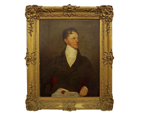 Attributed to Sir George Hayter, British 1792-1871- Portrait of William Davey of Cowley House, Gloucestershire, seated half-l