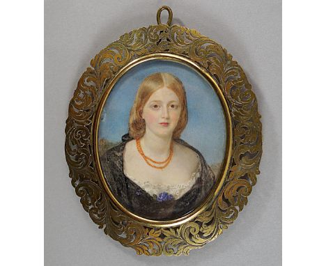 A Portrait Miniature, British School, mid 19th century, depicting a daughter of Sir Francis Grant PRA, traditionally upheld t