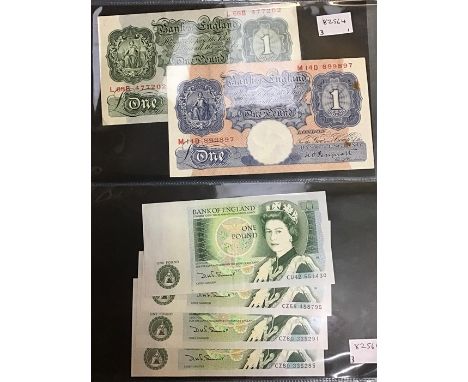 Bank of England Banknotes, £1 P. Beale, £1 K. Peppiatt, £1 L O’Brien, 4 x £1 D. Somerset, 5 x 10 shillings J. Fforde & J Holl