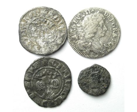 Mixed Coin Group.  Including two pennies from the reign of Edward I, an Anglo-Saxon sceattas. series K/N related and a milled