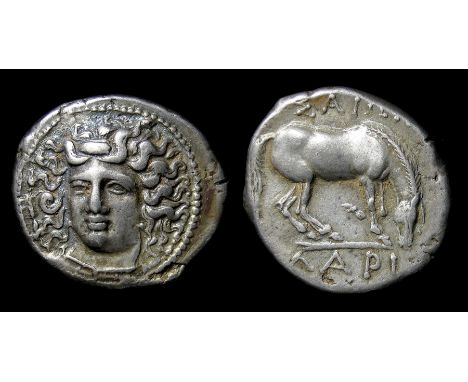 Ancient Greek, Thessaly, Larissa Drachm Circa 400-344 BC. Silver, 6.2 grams. Obverse: Head of the nymph Larissa facing slight