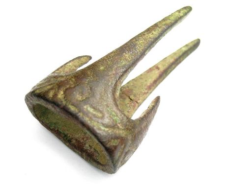 Anglo-Saxon Sword Ferrule. Circa 10th-11th century AD. Copper-alloy, 14.67 grams. 37.17 mm. A complete mount or ferrule from 