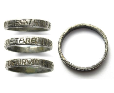 Medieval Inscribed Silver Ring.   Circa 12th - 14th century AD. Size: 21.45 mm. US size: 8. UK size: Q. Weight: 2.77 grams. A