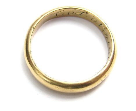 Post Medieval Gold Posey Ring. Circa 17th - early 18th century. Gold, 3.56 grams. Size: 18.87, US ring size: 5. UK size: J/K.