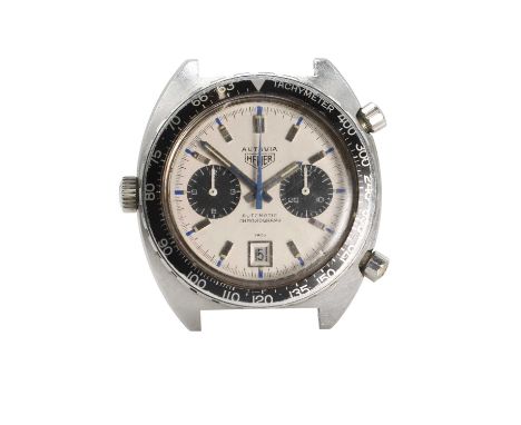 A stainless steel Heuer Autavia 'Jo Siffert' automatic chronograph watch, ref. 1163, the tonneau form case with a white dial,