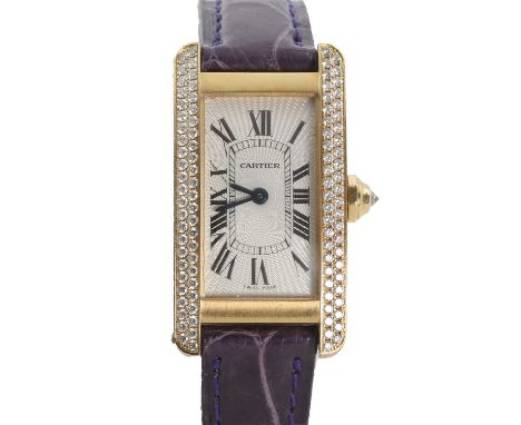 A ladies' 18ct gold Cartier Tank Americaine quartz strap watch,  ref. 2482, the rectangular satin finish case with two rows o