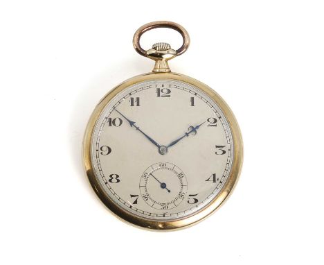 A 14ct gold top wind open faced pocket watch, by Ulysse Nardin, with a 47mm diameter case, a silvered dial, black Arabic nume