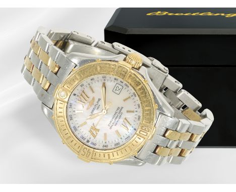Armbanduhr: luxuriöse Breitling Damenuhr in Stahl/Gold, "Cockpit Lady Chronometer", Full-Set: Ca. Ø31mm, Edelstahl/Gold, zert