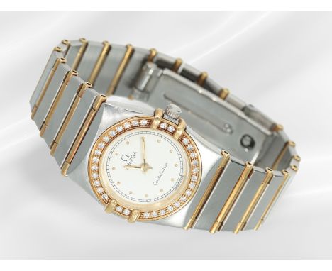 Armbanduhr: feine hochwertige vintage Damen-Armbanduhr, Omega Constellation in Stahl/Gold mit Diamant-Lünette: Ca. Ø23mm, Ede