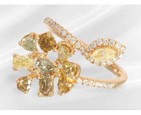 Ring: moderner roségoldener Schlangenring mit hochwertigem Diamantbesatz "Fancy", 1,77ct, Marke Cirari: Ca. Ø 17,5mm, RG 55, 