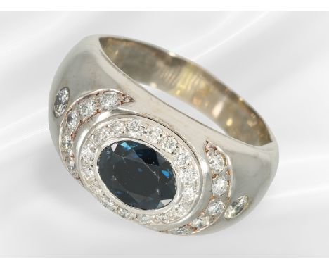 Ring: vintage Saphir/Brillant-Goldschmiedering aus 18K Weißgold, ca. 2,26ct: Ca. Ø19,5mm, RG61, ca. 12,6g, 18K Weißgold, im V