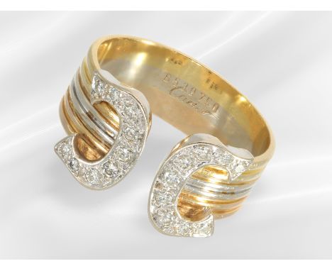 Ring: hochwertiger, ehemals teurer Tricolor-Damenring von Cartier: Ca. Ø18mm, RG57, ca. 6,7g, 18K Gold, Bicolor, offene Rings