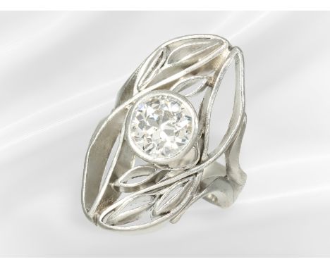 Ring: antiker Platinring mit großem Altschliff-Diamant, ca.2ct: Ca. Ø 16,5mm, RG 52, ca. 16,5g, Handarbeit aus 950er Platin, 