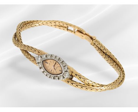 Armbanduhr: seltene, feine vintage Damenuhr der Marke Omega mit Brillantbesatz, 18K Gelbgold: Ca. 18cm lang, ca. 27,6g, 18K G