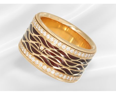 Ring: wertvoller Wellendorf Gold/Emaille-Ring Modell "Espresso", inkl. Original-Box, Rechnung und Zertifikat von 2010: Ca. Ø1