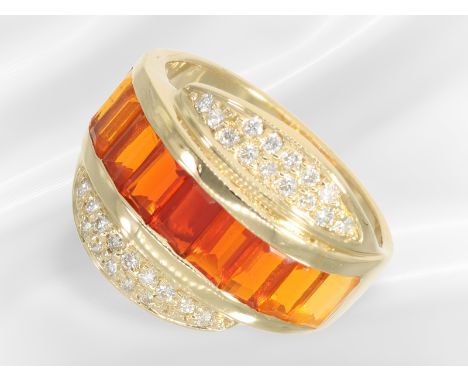 Ring: dekorativer vintage Farbstein/Brillant-Goldschmiedering: Ca. Ø17,5mm, RG56, ca. 6,5g, 18K Gelbgold, besetzt mit Farbste