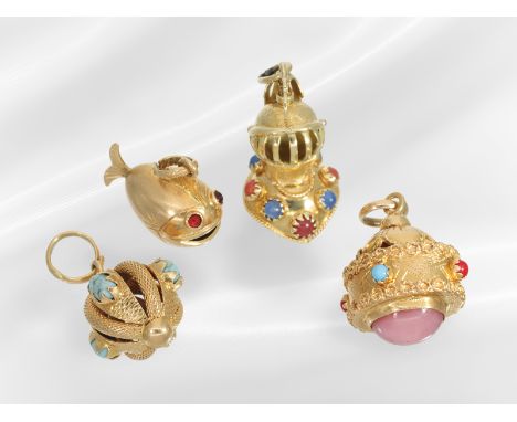 Anhänger: Konvolut aus 4 unterschiedlichen Bettlerarmband-Anhängern, 14K/18K Gold: Anhänger von ca. 22mm bis ca. 15mm Länge, 