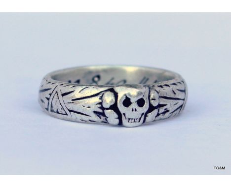 A Nazi SS silver skull ring engraved on the inside S.A.W. Lorenz 30. 8. 40. H. Himmler