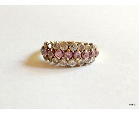 A 9ct gold pink topaz ring size L