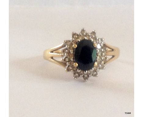 9ct Diamond Sapphire  Hallmarked Ring  Size  L