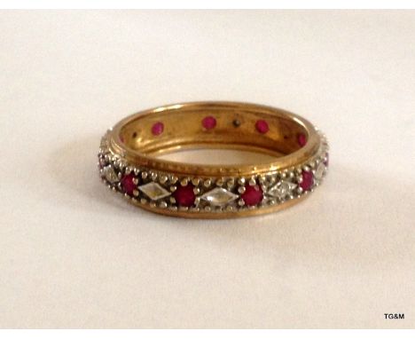 9ct Diamond Ruby Full Eternity Ring  Size P
