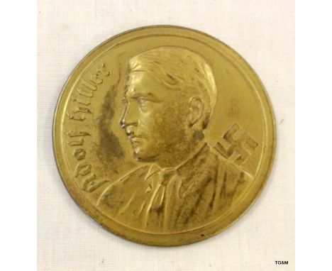 1930s Brass handbag mirror with embossed portrait of Adolf Hilter