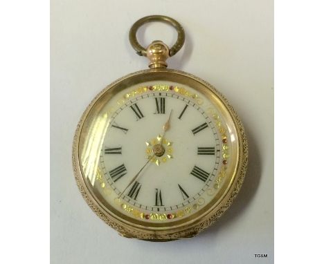 14Ct Gold Pocket Watch With Enamel Dial