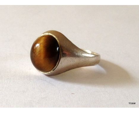 Silver Mans Tiger Eye Ring Size Q