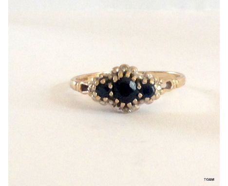 9ct Diamond Sapphire  Ring Size S