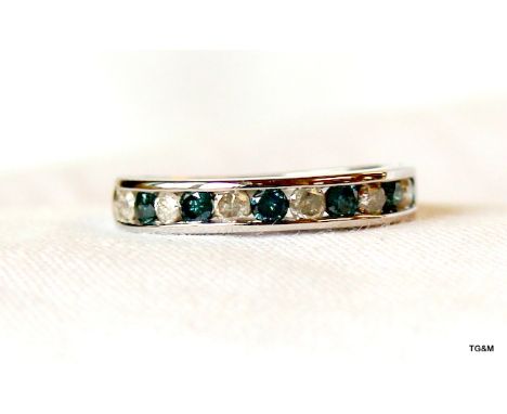 9ct white gold blue and white diamond 1/2 eternity ring approx 0.75 carats 