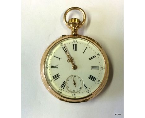 Full Size 18Ct Gold Pocket Watch With Enamel Dial With Gold Hands