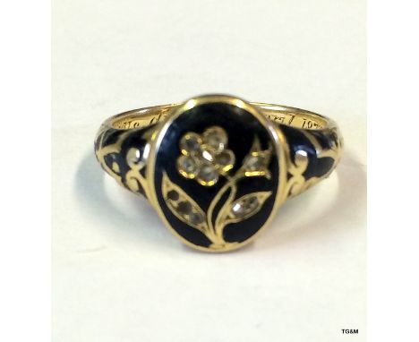 Georgian Gold Mourning Ring Date 1875 15Ct