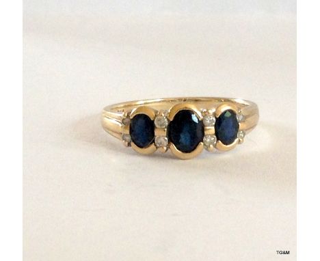 9ct Diamond Sapphire Hallmarked Ring  Size  O