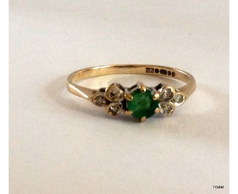 9ct Diamond Emerald Ring  Size J