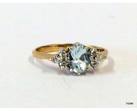 9ct gold diamond and aqua ring size M
