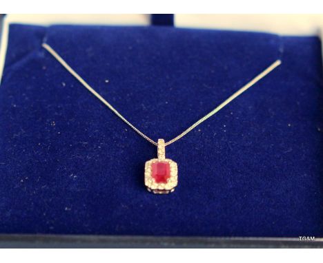 18Ct White Gold Ruby And Diamond Pendant Necklace