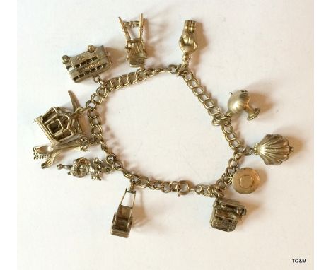 Silver Charm Bracelet & 10 Charms