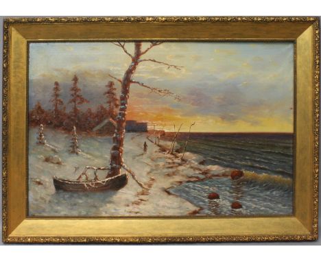 Klever, Julius Julievitch (1850 Dorpat - Leningrad 1924), in der Art von Russische Winterlandschaft an der Küste. Öl/Lwd. (l.
