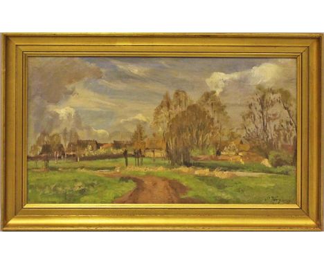 Vorgang, Paul (1860 Berlin 1927) Landschaft mit einem Dorf in den Bergen. Öl/Lwd., auf Karton aufgezogen, re. u. sign. 31x 55
