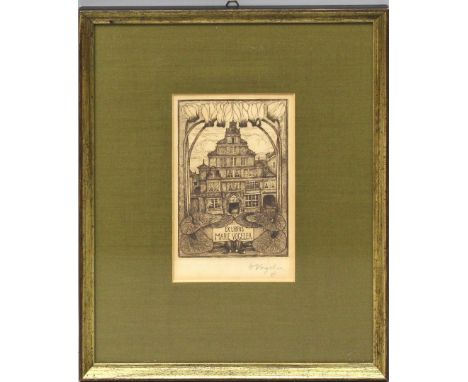 Vogeler, Heinrich (1872 Bremen 1942) "Ex Libris Marie Vogeler I". Radierung auf Büttenpapier (l. gebräunt), re. u. mit Bleist