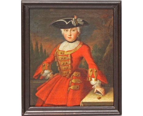 Portraitist (deutsch, um 1740) Portrait einer Preußischen Prinzessin im roten Kleid und mit Siegelwachsbehälter - vermutlich 